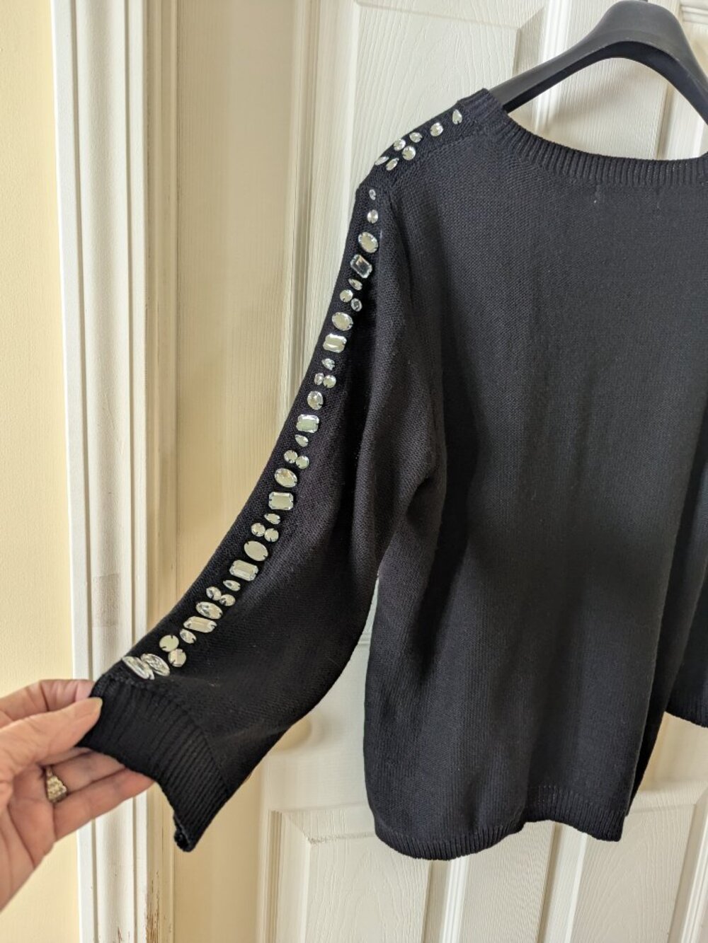 Black Sweater Crew Neck LS Blingy Sleeves Neckline to Cuff XL